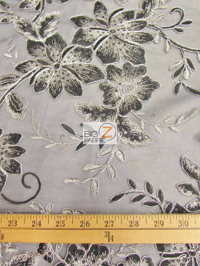 2 Tone Metallic Carnation Floral Sequins Fabric / Red/White / Sold By The Yard - Image 2