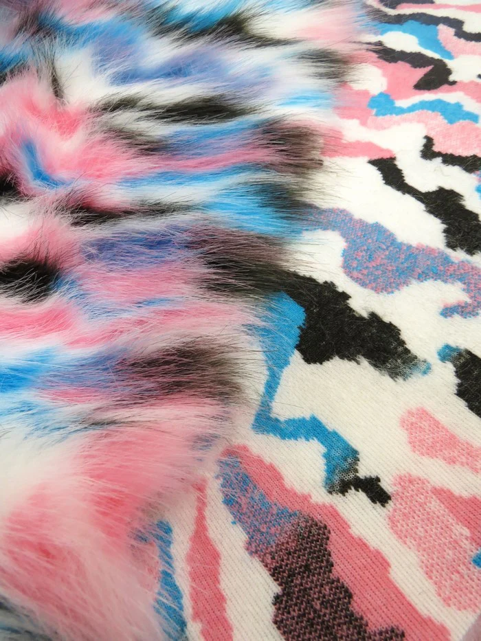 30 Yard Roll of Mint, Gray, Lavender, Coral Sunset Multi-Color Faux Fur Fabric - Image 6