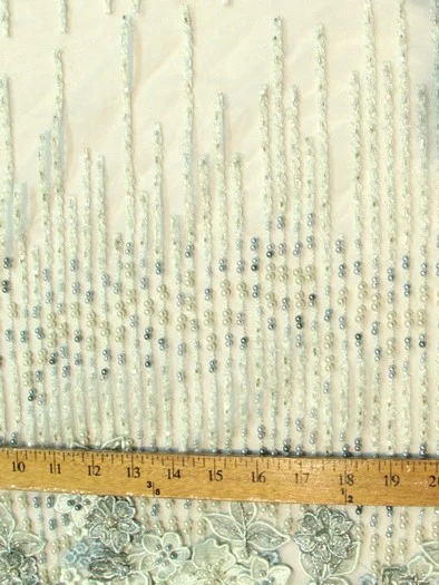 3D Bridal Beaded Luxury Floral Lace Mesh Fabric / Aqua / Sold By The Yard - Image 3
