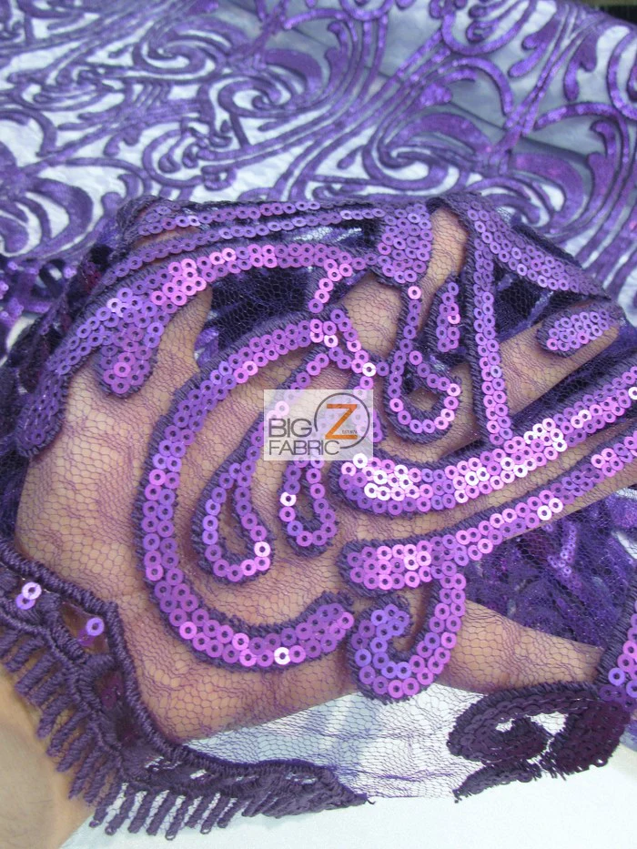 Angel Damask Sequins Sheer Lace Fabric / Royal Blue / Sold By The Yard Closeout!!! - Image 3
