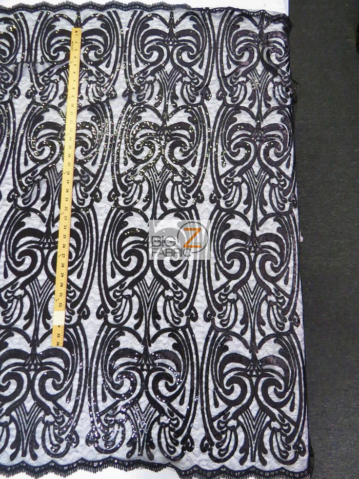 Angel Damask Sequins Sheer Lace Fabric / Royal Blue / Sold By The Yard Closeout!!! - Image 5