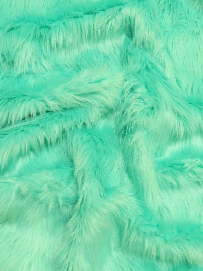 Aqua Solid Shaggy Long Pile Faux Fur Fabric / Sold By The Yard (SECOND QUALITY GOODS) - Image 2