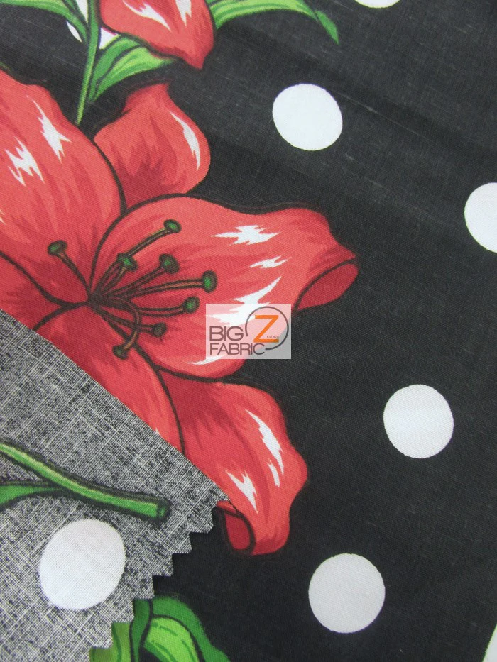 Assorted Flower Print Poly Cotton Fabric / (Polka Dot Bellflower) Black / 50 Yard Bolt - Image 3