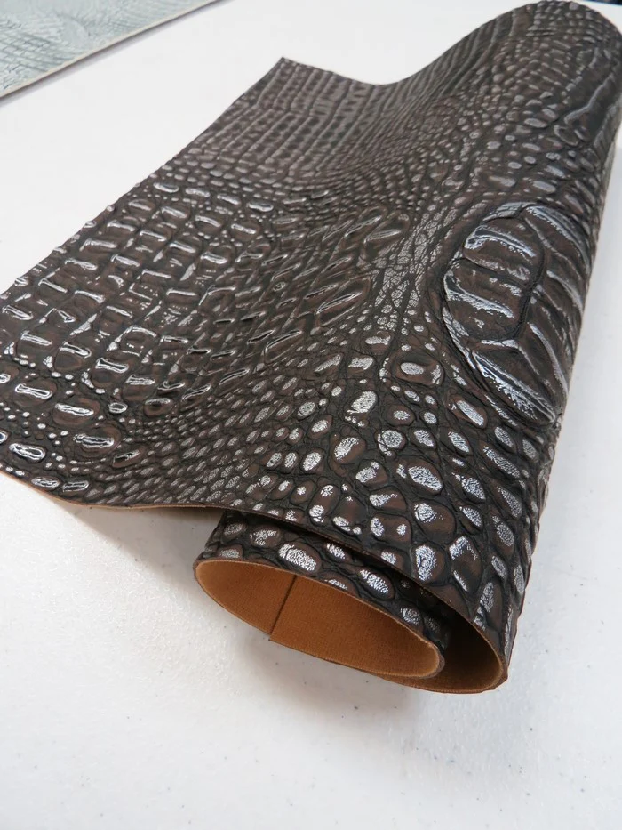Chocolate/Silver Metallic Caiman Gator Vinyl / 30 Yard Roll - Image 2
