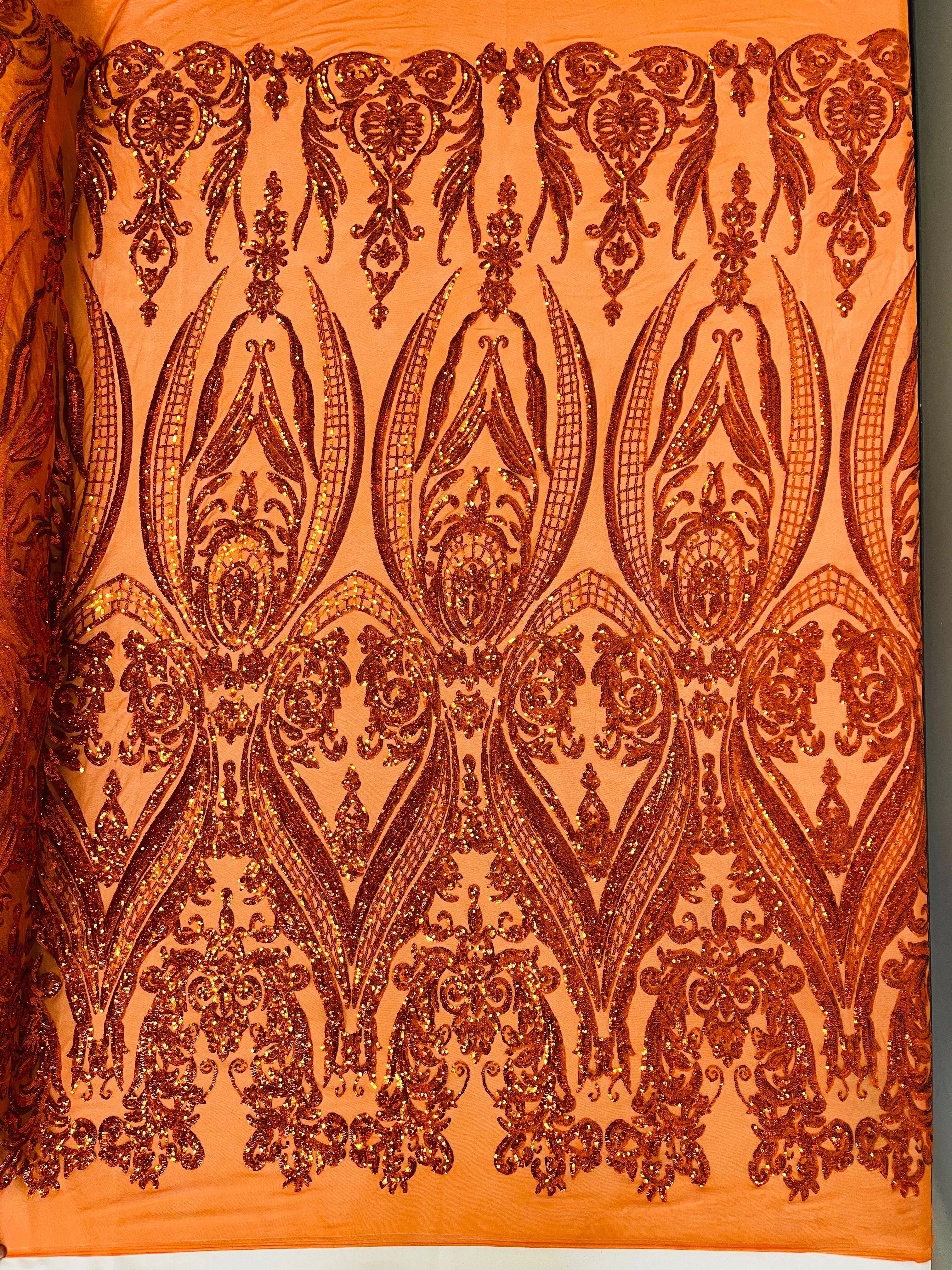 BIG DAMASK SEQUIN ON STRETCH MESH FABRIC (By The Yard) - Image 3
