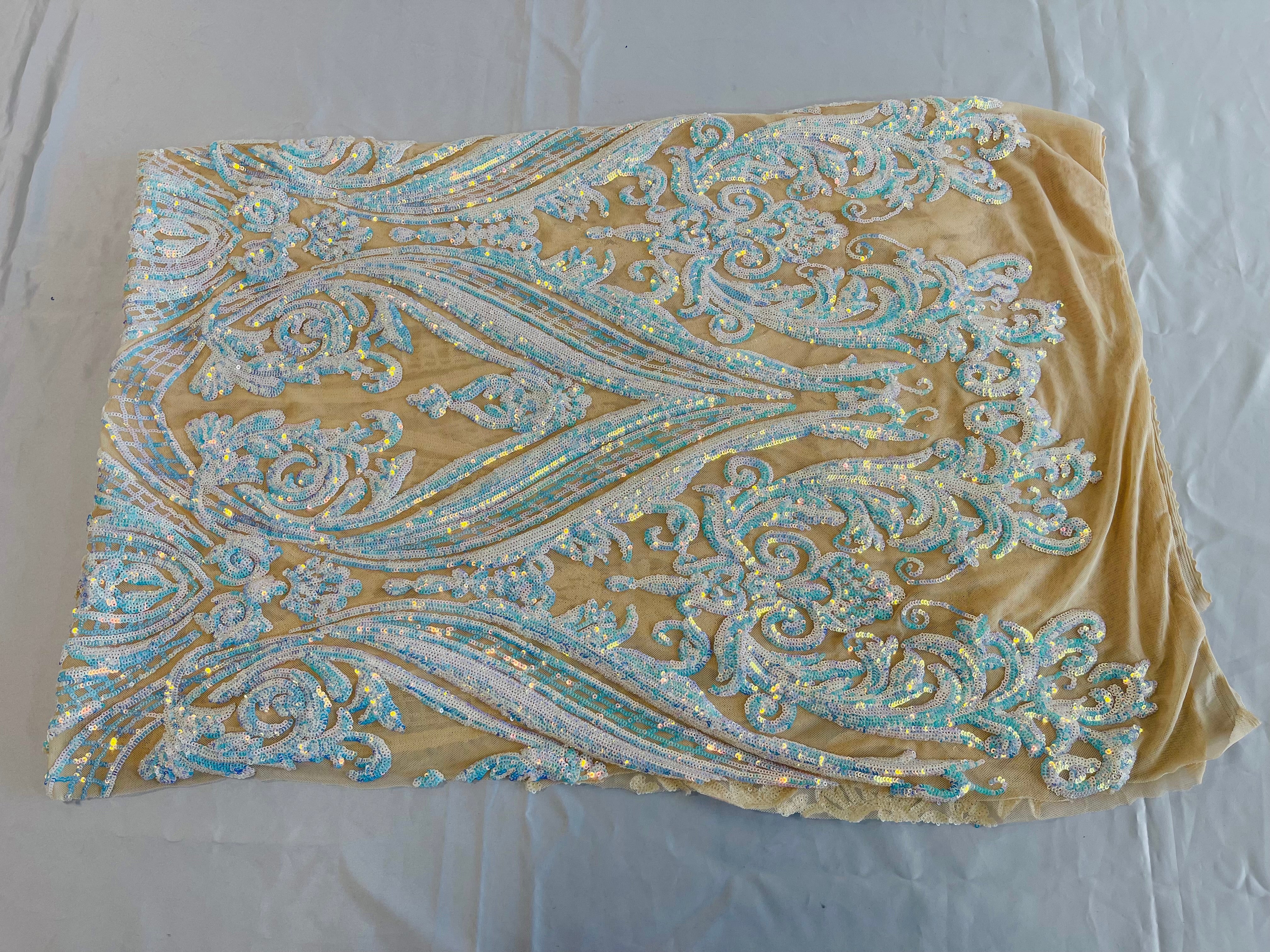 BIG DAMASK SEQUIN ON STRETCH MESH FABRIC (By The Yard) - Image 41