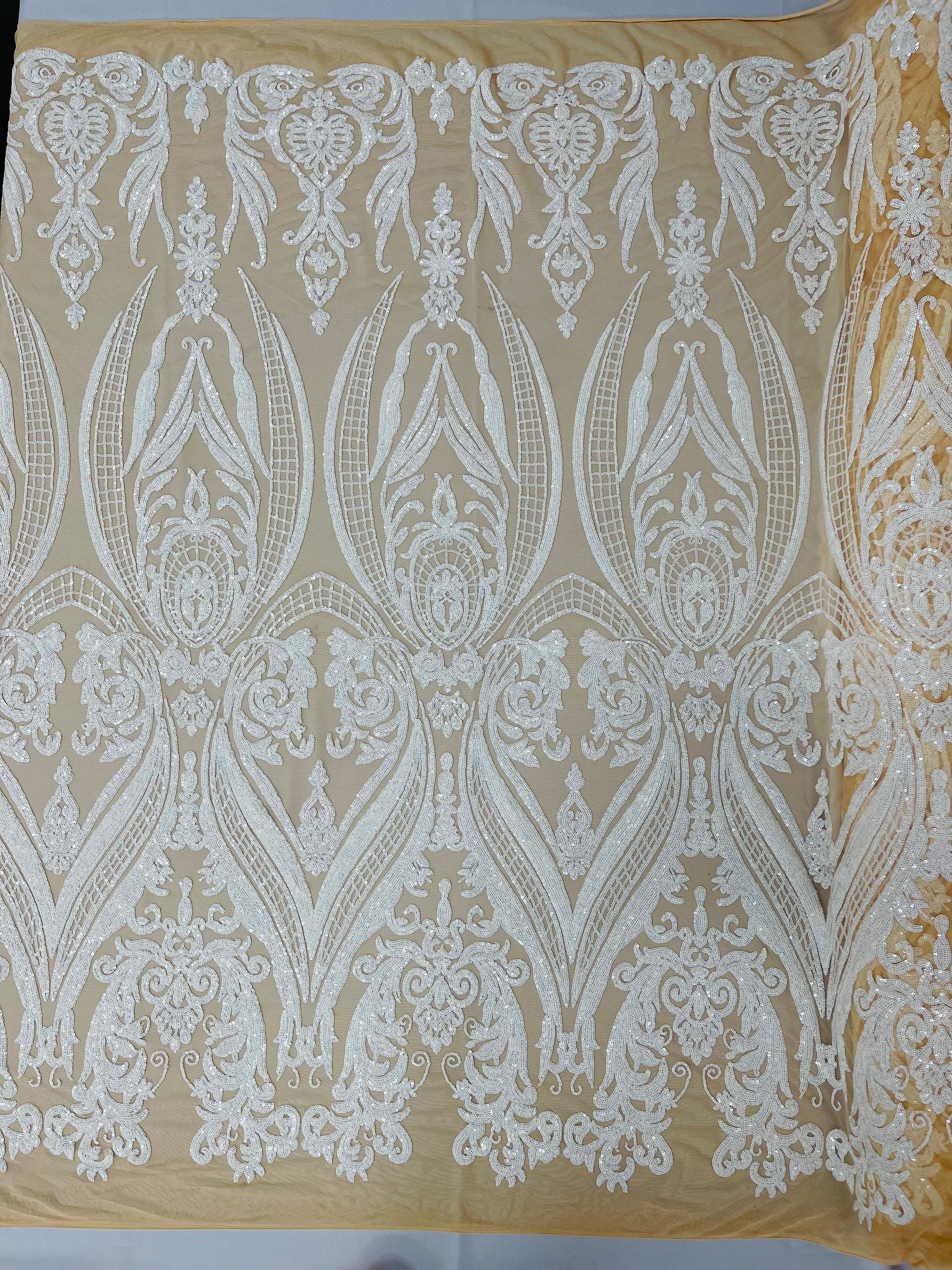 BIG DAMASK SEQUIN ON STRETCH MESH FABRIC (By The Yard) - Image 64