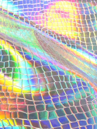 Crocodile Holographic Embossed PVC Vinyl Fabric / Silver / 15 Yard Roll - Image 4