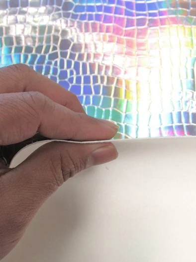 Crocodile Holographic Embossed PVC Vinyl Fabric / Silver / Sold By The Yard - Image 5