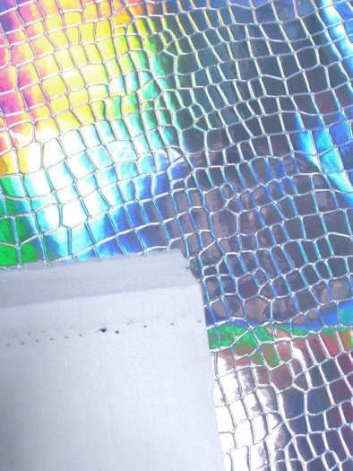 Crocodile Holographic Embossed PVC Vinyl Fabric / Silver / Sold By The Yard - Image 6