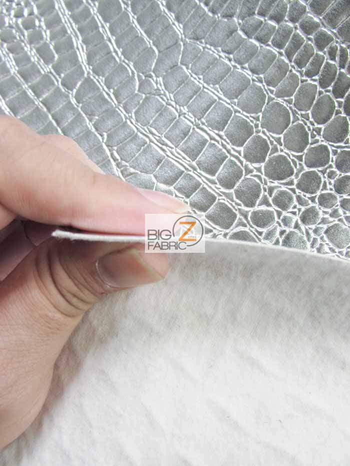 Silver Vinyl Embossed Shiny Alligator Fabric / Sold By The Yard - Image 6