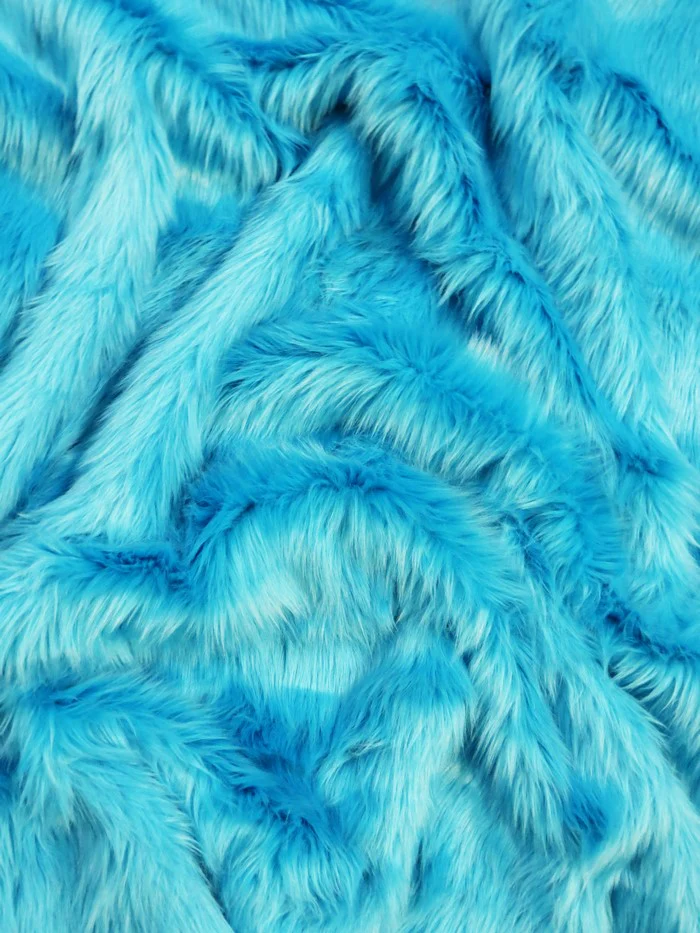 Electric Blue Solid Shaggy Long Pile Faux Fur Fabric / Sold by The Yard - Image 2