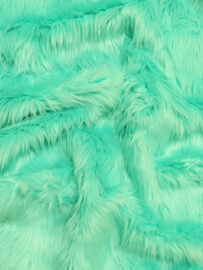 Aqua Solid Shaggy Long Pile Faux Fur Fabric / Sold By The Yard - Image 2