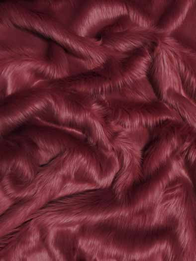 Burgundy Solid Shaggy Long Pile Faux Fur Fabric / Sold By The Yard - Image 2