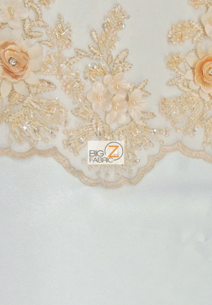 French Floral 3D Beaded Sequins Fabric / Off-White / Sold By The Yard - Image 4