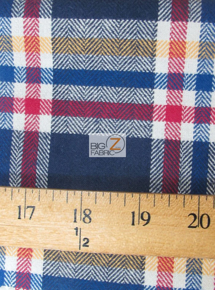 Heavy Tartan Plaid Uniform Apparel Flannel Fabric / Yellow/Navy/White / Sold By The Yard - Image 2