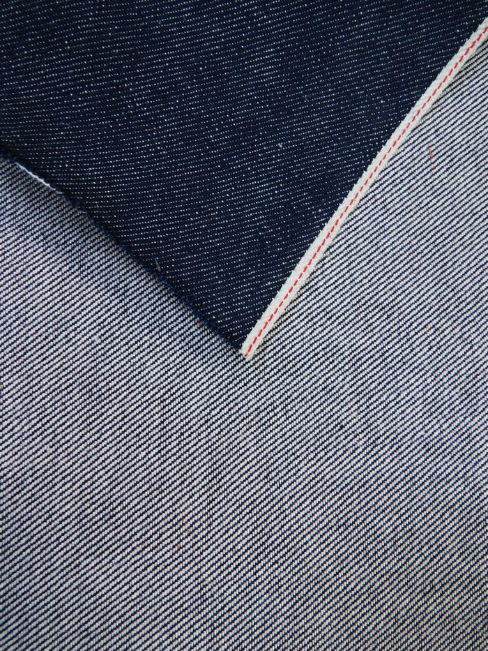 INDIGO USA CONE MILLS SELVEDGE DENIM - WHITE/ RED TICKER (WHITE OAK PLANTS) DEADSTOCK - 13OZ