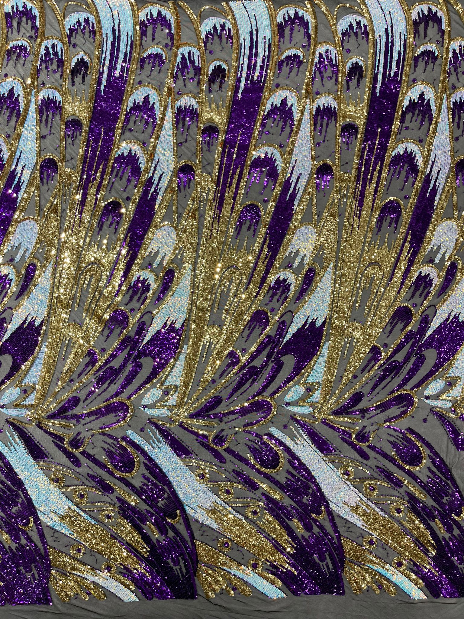 Feather Wing Iridescent Sequin Stretch Mesh Fabric / Sold by the Yard - Image 2