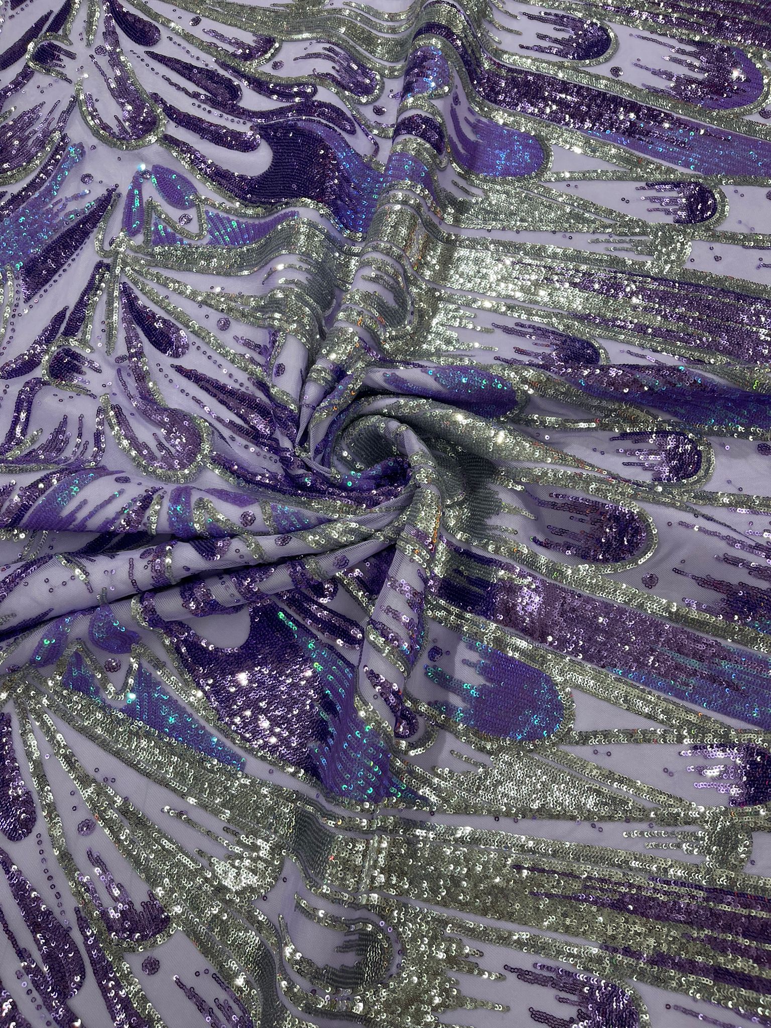 Feather Wing Iridescent Sequin Stretch Mesh Fabric / Sold by the Yard - Image 21