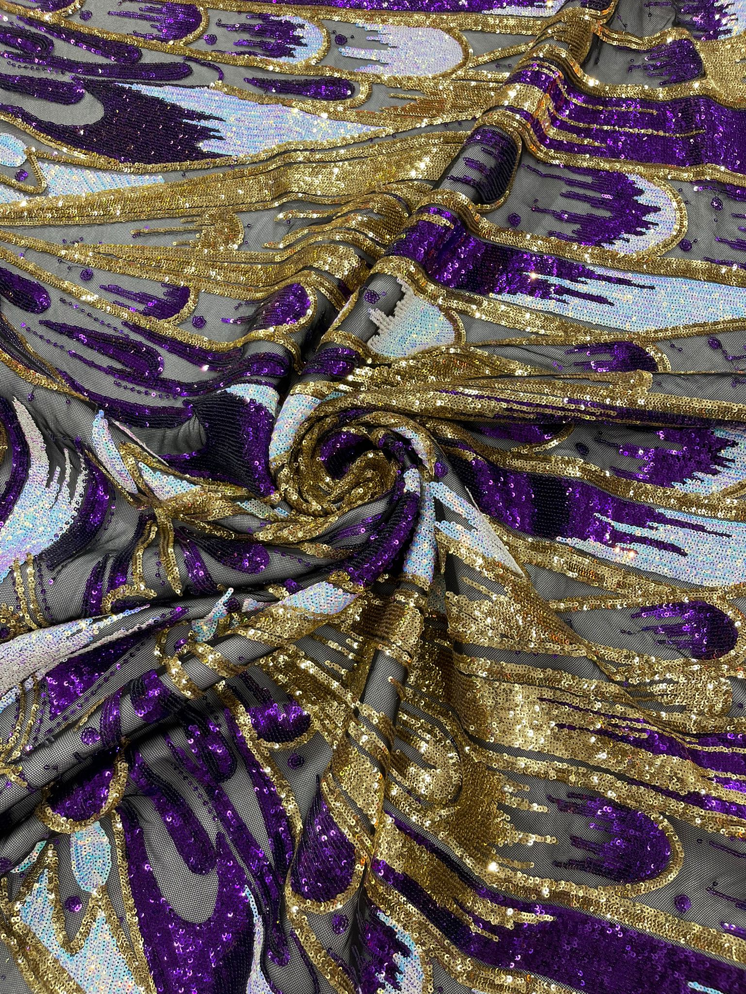 Feather Wing Iridescent Sequin Stretch Mesh Fabric / Sold by the Yard - Image 24