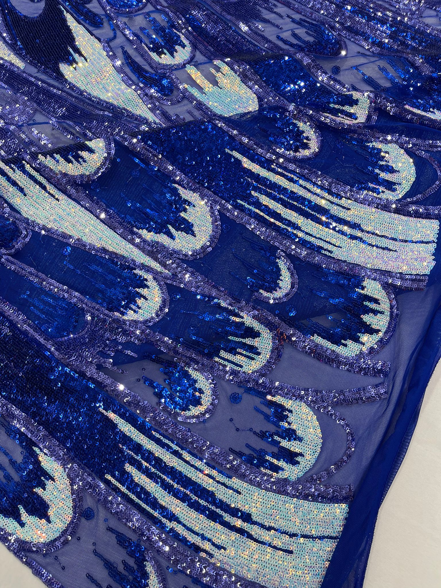 Feather Wing Iridescent Sequin Stretch Mesh Fabric / Sold by the Yard - Image 4