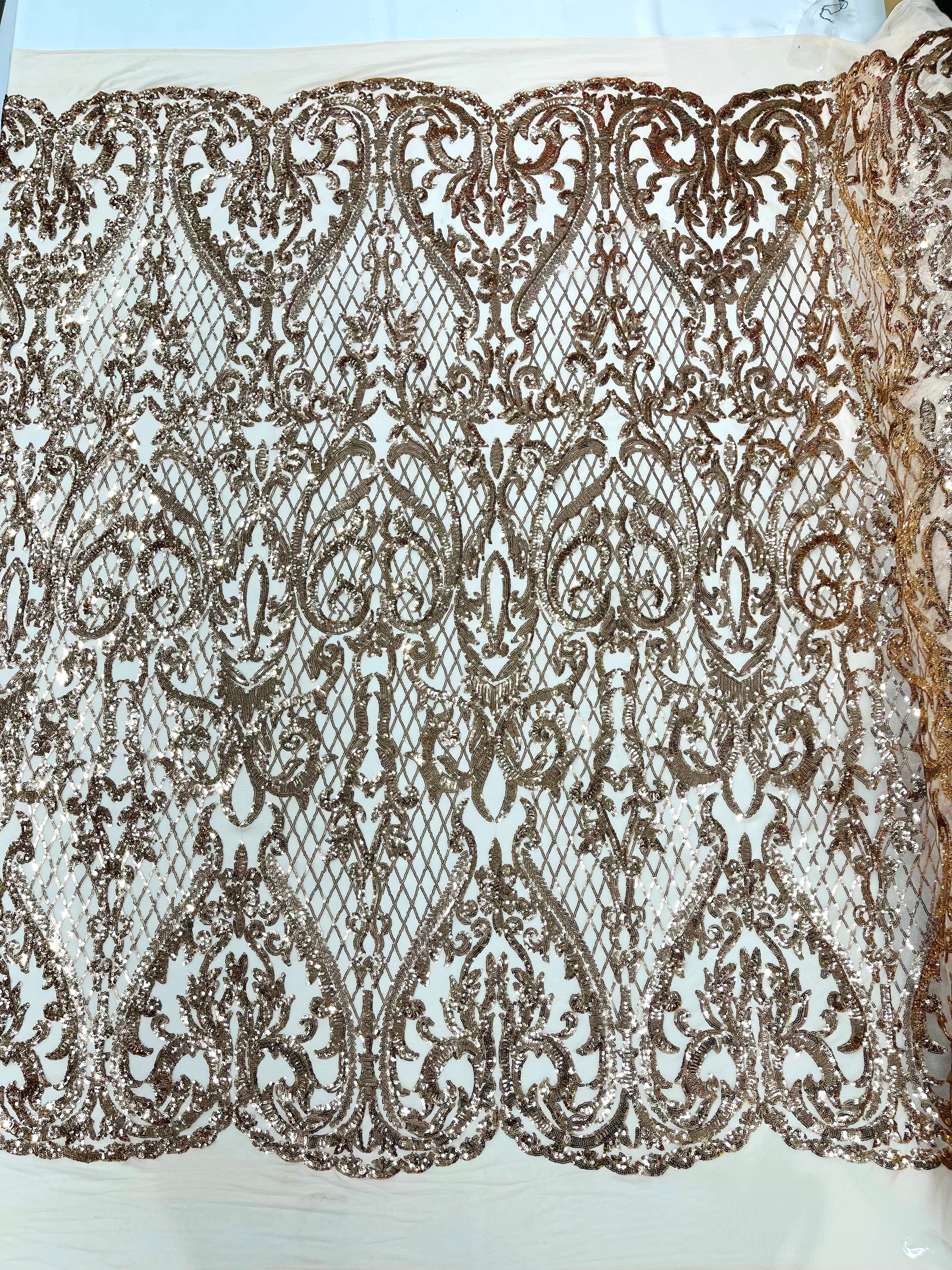 Heart Damask Iridescent Sequin Stretch Mesh Fabric / Sold by the Yard - Image 3