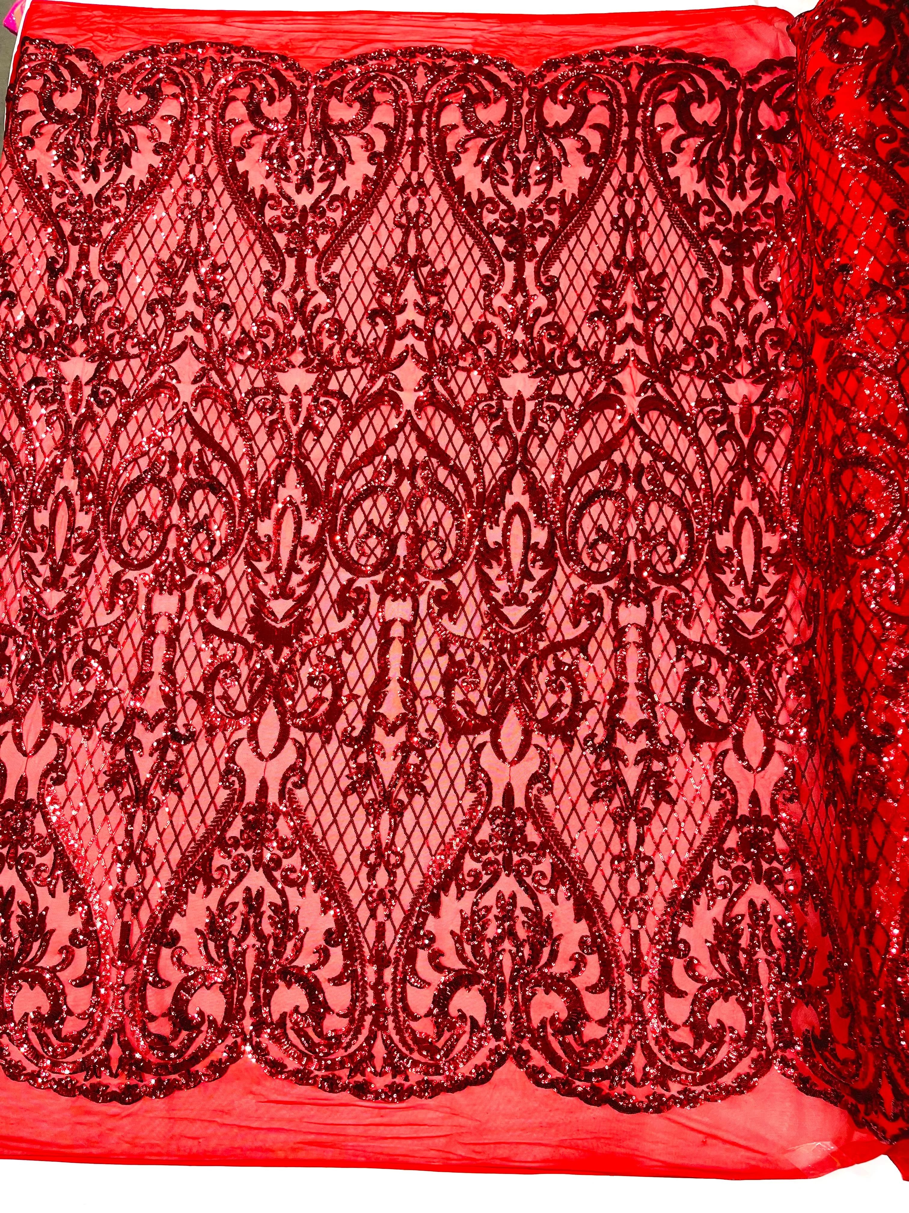 Heart Damask Iridescent Sequin Stretch Mesh Fabric / Sold by the Yard - Image 5