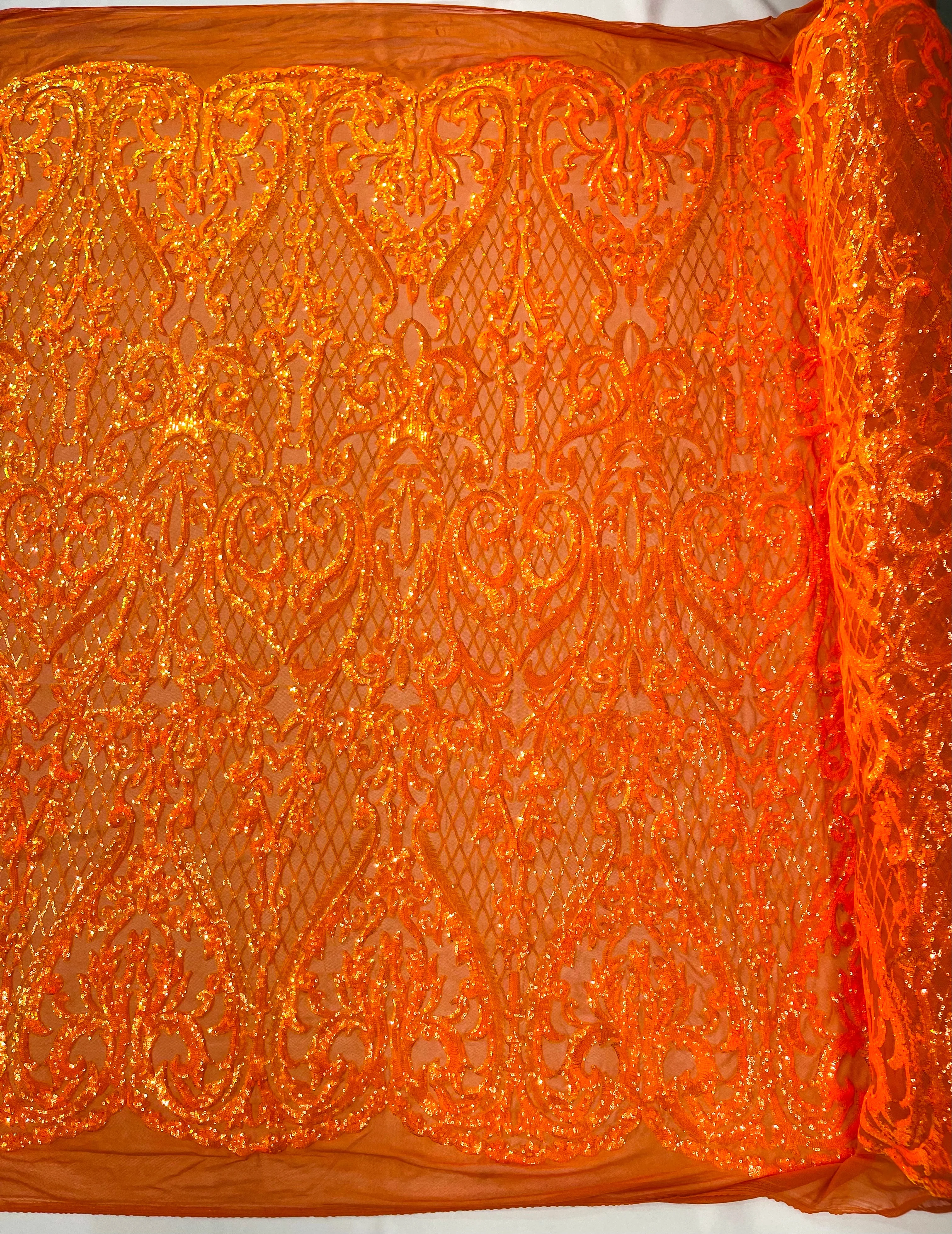 Heart Damask Iridescent Sequin Stretch Mesh Fabric / Sold by the Yard - Image 6