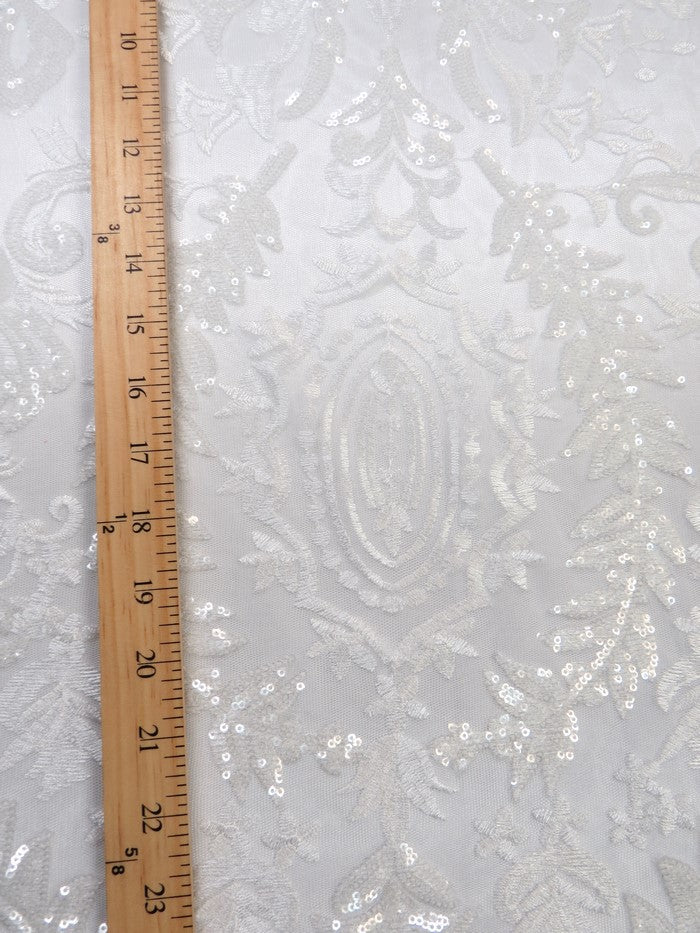 Luxury Damask Sequins Mesh Fabric - White - Image 4