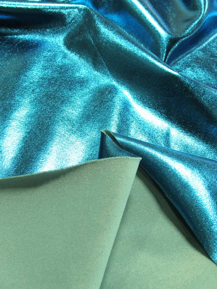 Metallic Foil Spandex Fabric / Turquoise / Stretch Lycra Sold By The Yard - Image 3