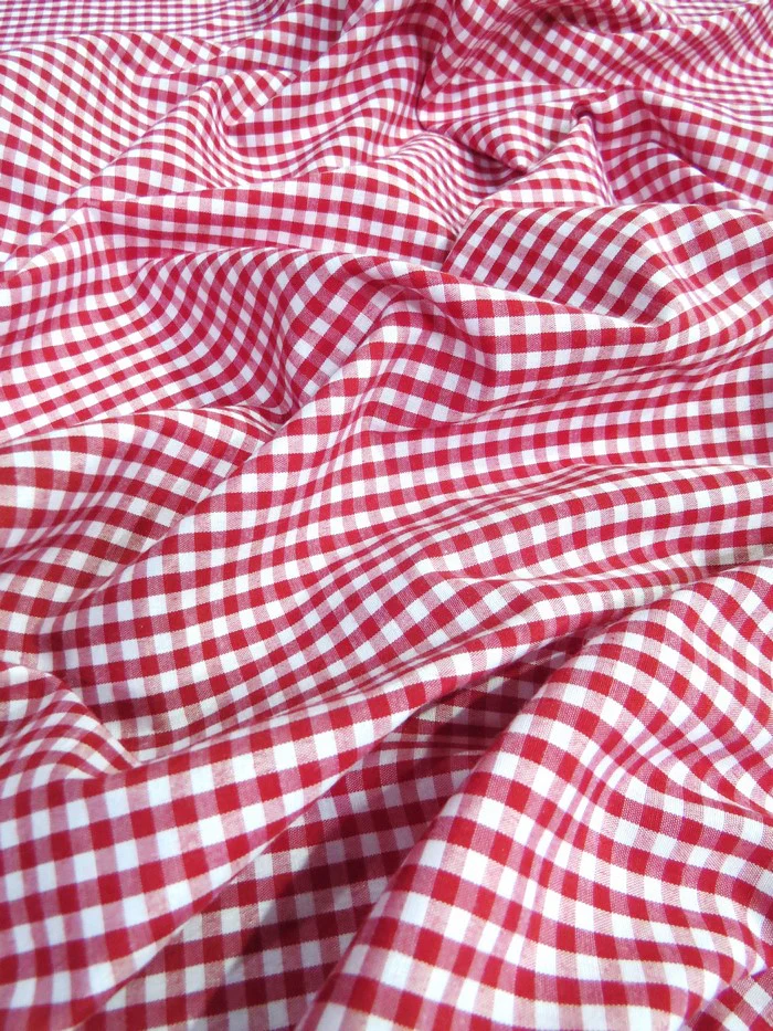 Mini Checkered Gingham Poly Cotton Printed Fabric / Red / Sold By The Yard - Image 3