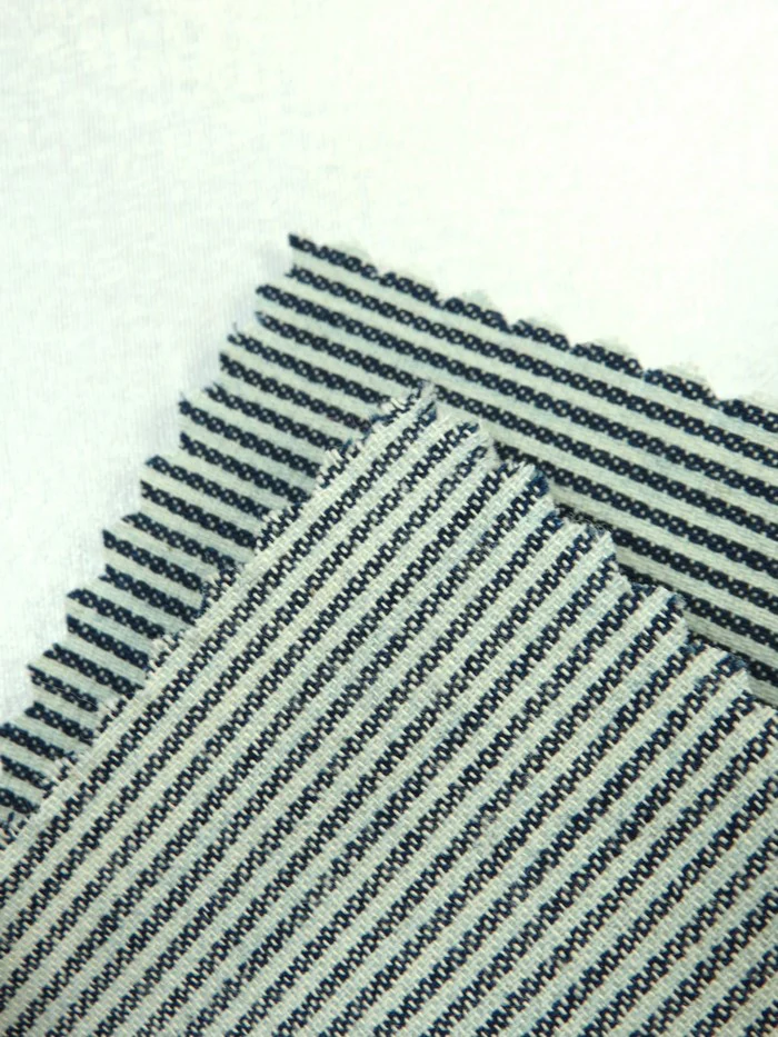 Navy with Natural Small Stripe 100% Cotton Denim - Image 2