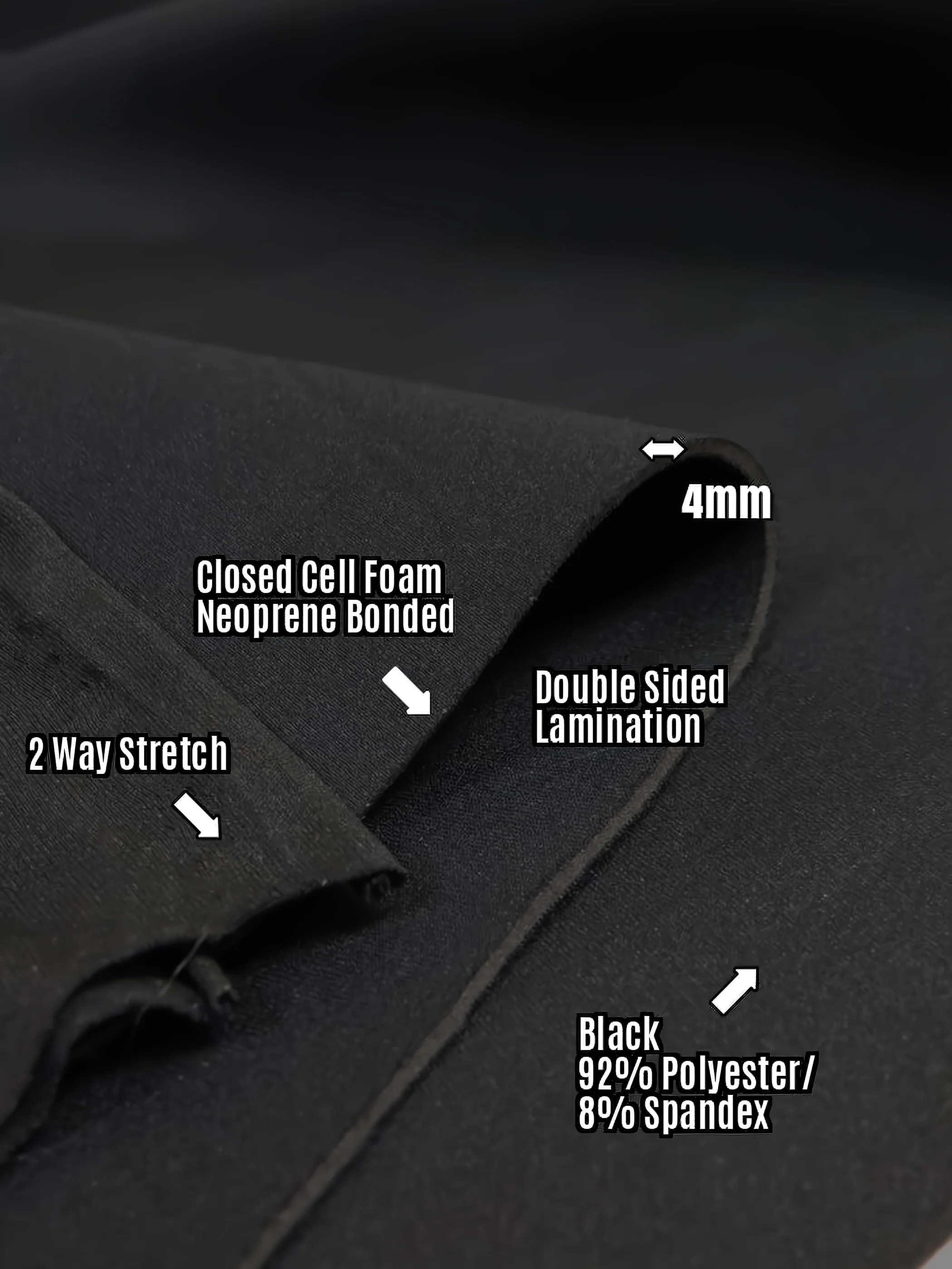 Neoprene Bonded Sponge Waterproof Wetsuit Fabric / 4mm Black / Sold By The Foot (Closeout) - Image 2