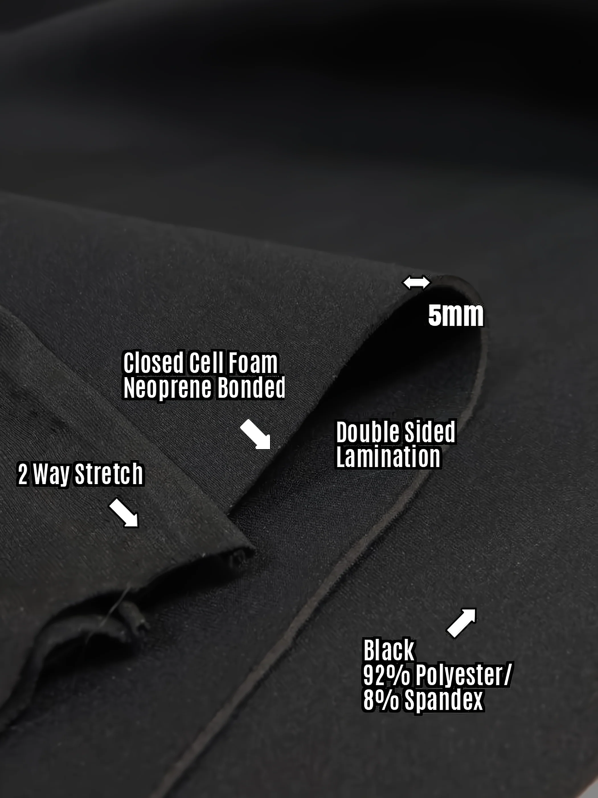 Neoprene Bonded Sponge Waterproof Wetsuit Fabric / 5mm Black / Sold By The Foot (Closeout) - Image 2