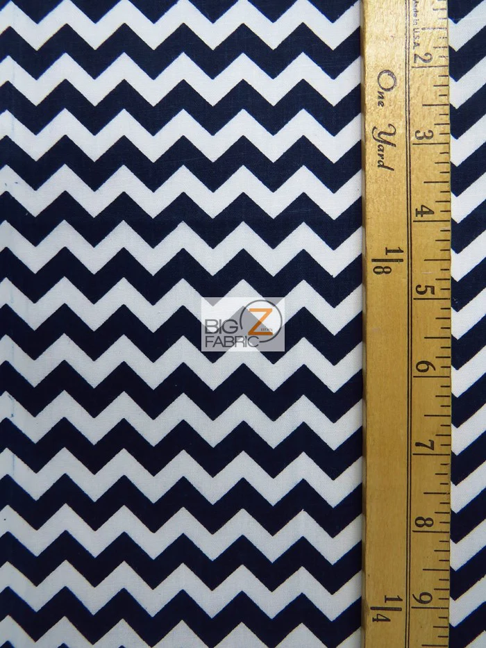 Poly Cotton Fabric 1" Zig Zag Chevron / Royal Blue/White / 50 Yard Bolt - Image 2