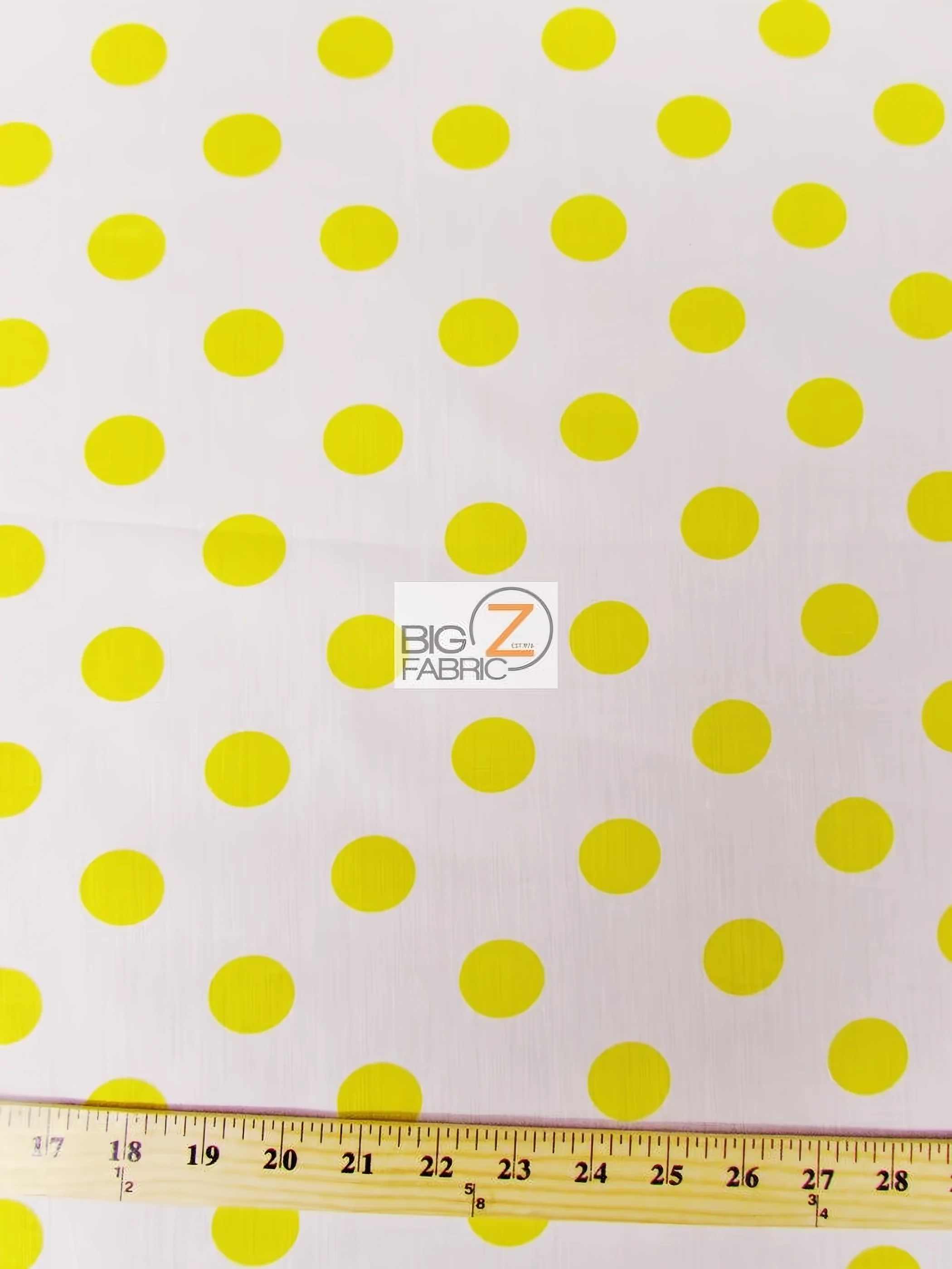 Poly Cotton Printed Fabric Big Polka Dots / White/Yellow Dots / Sold By The Yard