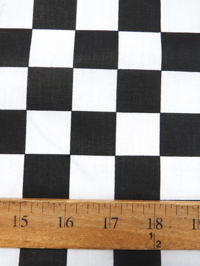 Poly Cotton Printed Fabric Square Checkered / Royal/White / Sold By The Yard - Image 2