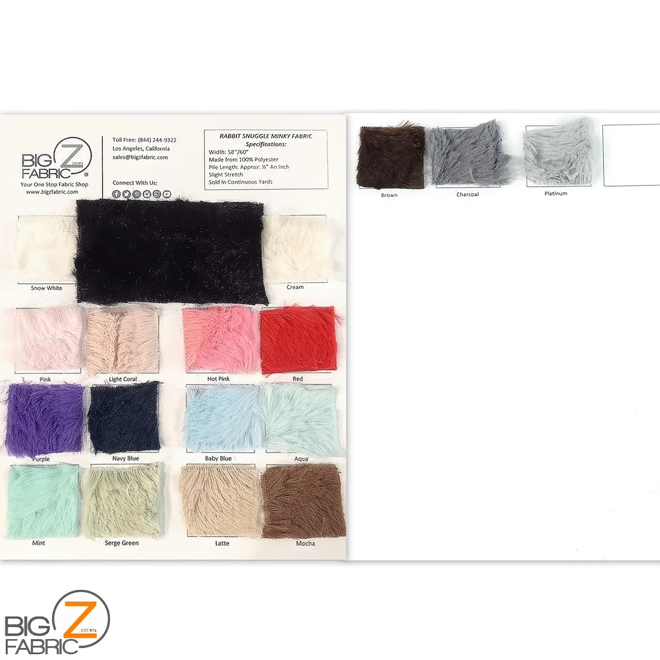 Big Z Color Card Rabbit Snuggle Minky Fabric