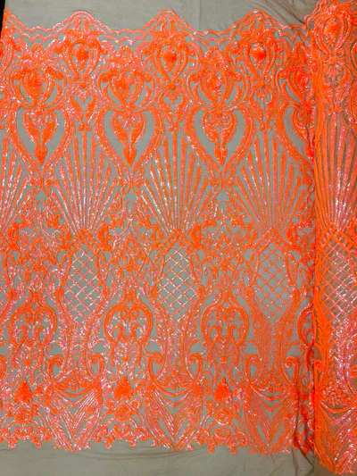 Shell Damask Iridescent Sequin Stretch Mesh Fabric / Sold by the Yard - Image 11