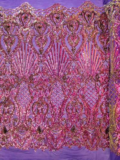 Shell Damask Iridescent Sequin Stretch Mesh Fabric / Sold by the Yard - Image 14