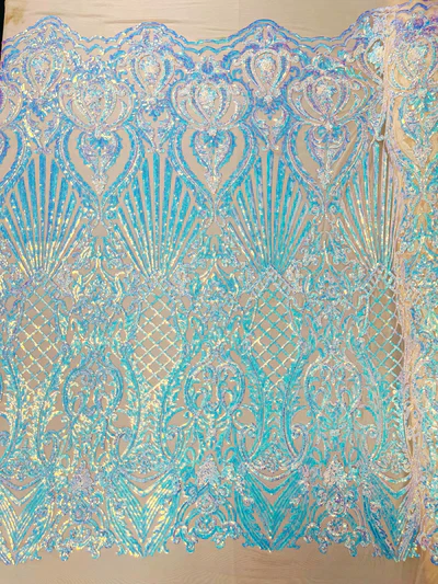 Shell Damask Iridescent Sequin Stretch Mesh Fabric / Sold by the Yard - Image 15