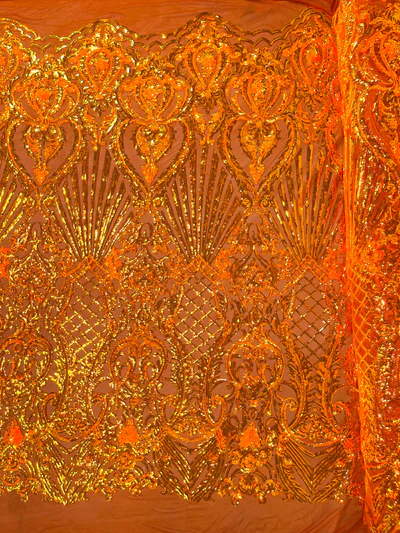 Shell Damask Iridescent Sequin Stretch Mesh Fabric / Sold by the Yard - Image 9