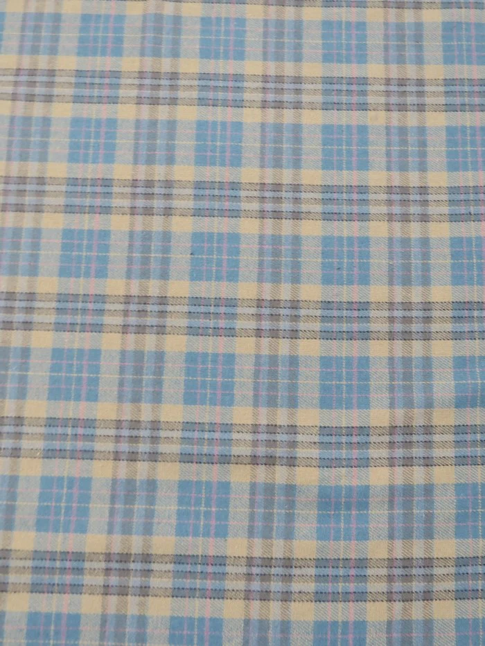 Tartan Plaid Uniform Apparel Flannel Fabric / Aqua/Khaki
