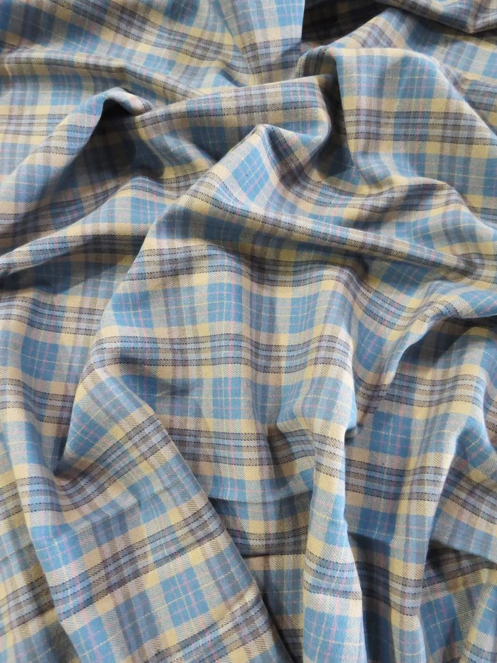 Tartan Plaid Uniform Apparel Flannel Fabric / Aqua/Khaki - Image 2