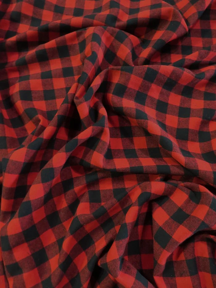 Tartan Plaid Uniform Apparel Flannel Fabric / Buffalo Red/Black / Sold By The Yard - Image 2