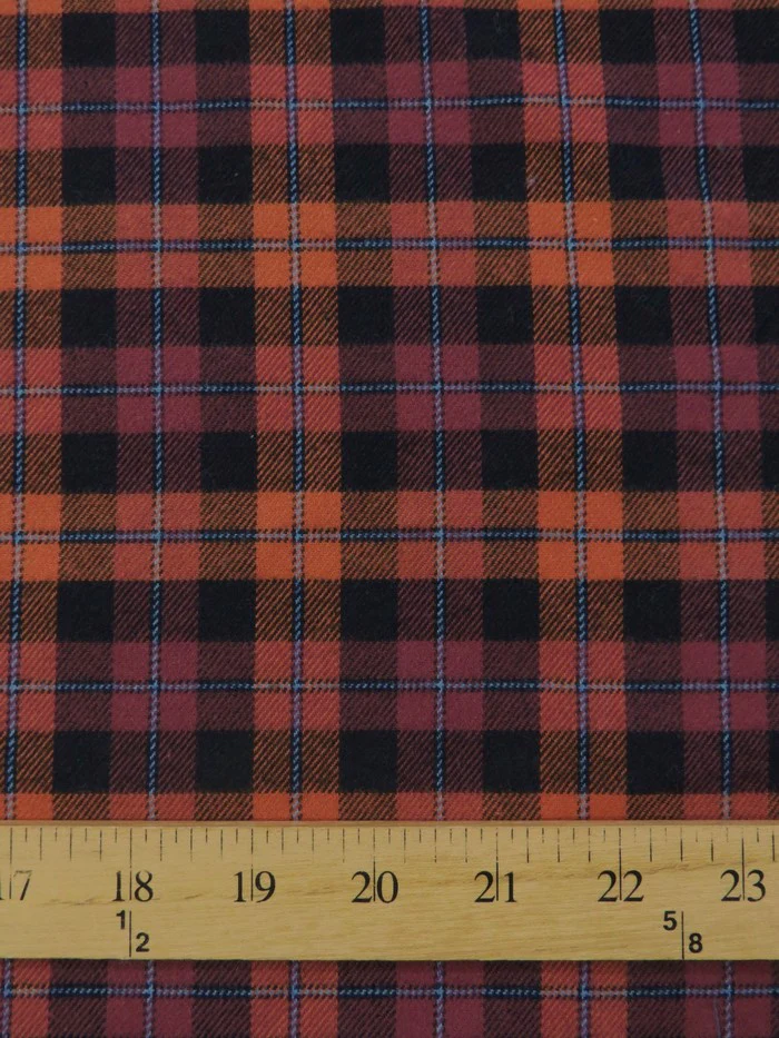 Tartan Plaid Uniform Apparel Flannel Fabric / Orange/Black / Sold By The Yard - Image 2