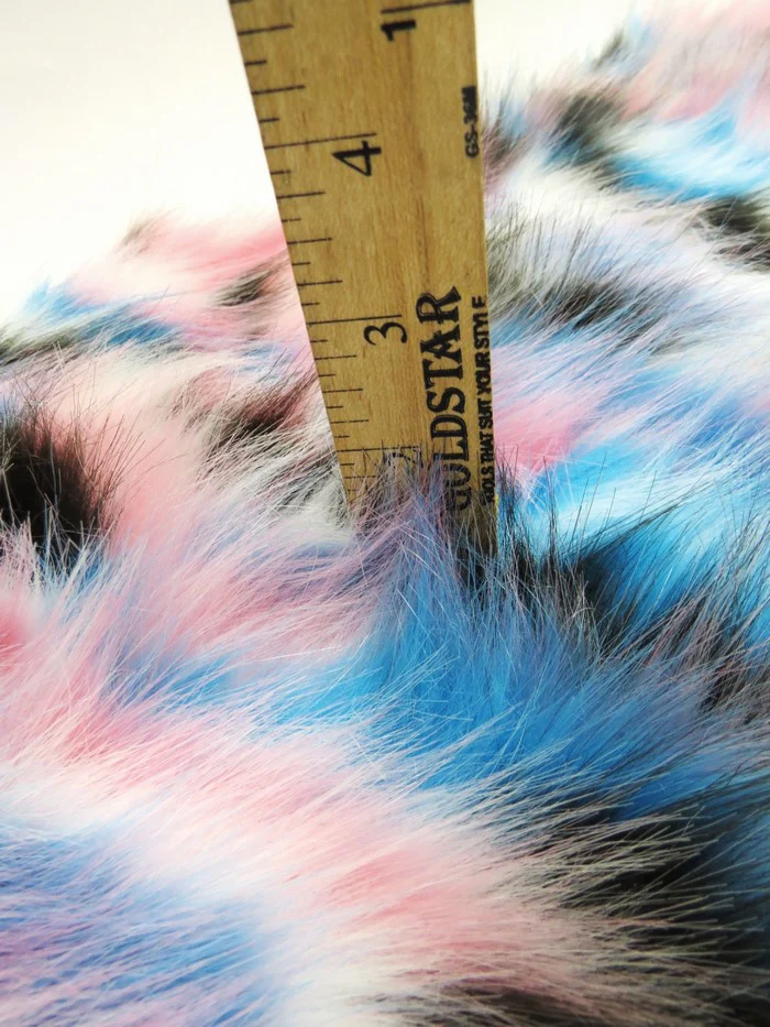 Turquoise, Orange, Fuchsia Sunset Multi-Color Faux Fur Fabric / Sold by the Yard - Image 3