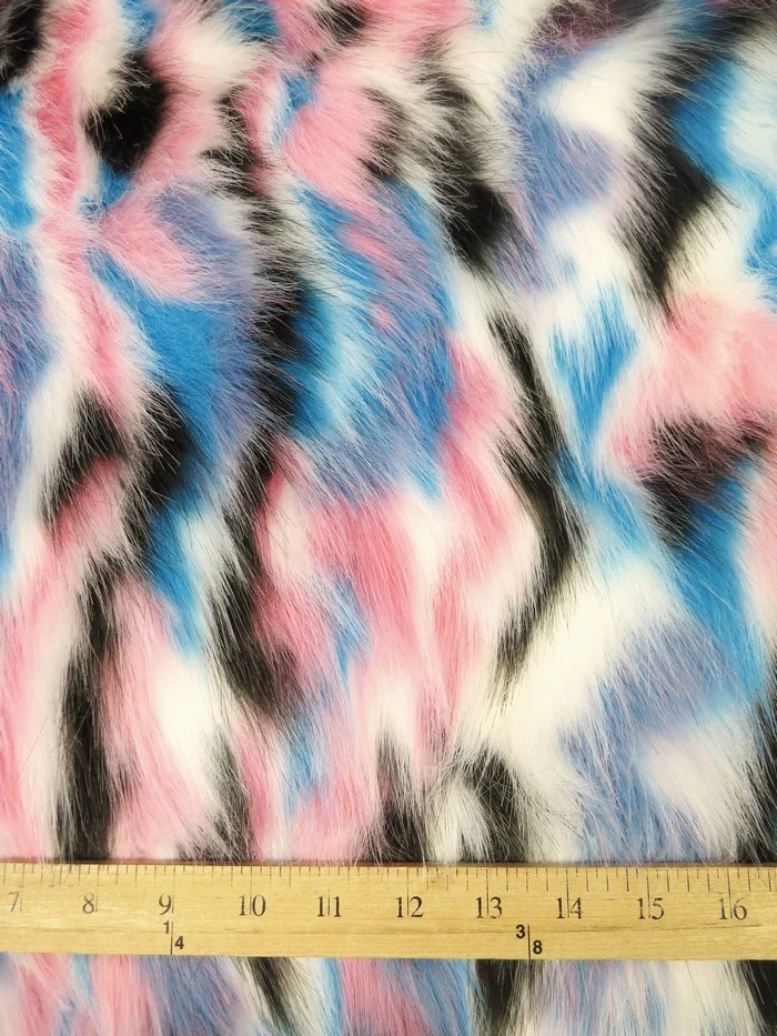 Turquoise, Orange, Fuchsia Sunset Multi-Color Faux Fur Fabric / Sold by the Yard - Image 5