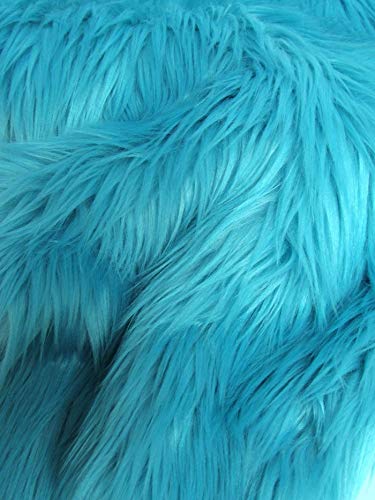 Turquoise UV Reactive Solid Shaggy Faux Fur Fabric / Sold By The Yard - Image 2