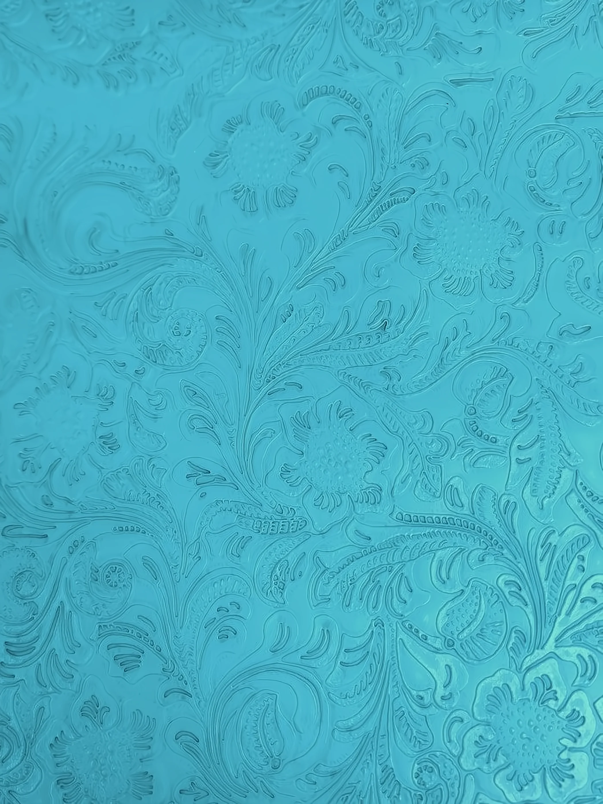 Vintage Western Floral Pu Leather Fabric / Caribbean Blue / By The Roll - 30 Yards